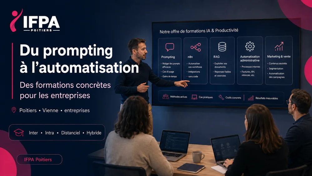 Du prompting à l'automatisation — offre de formations IA & Productivité de l'IFPA Poitiers