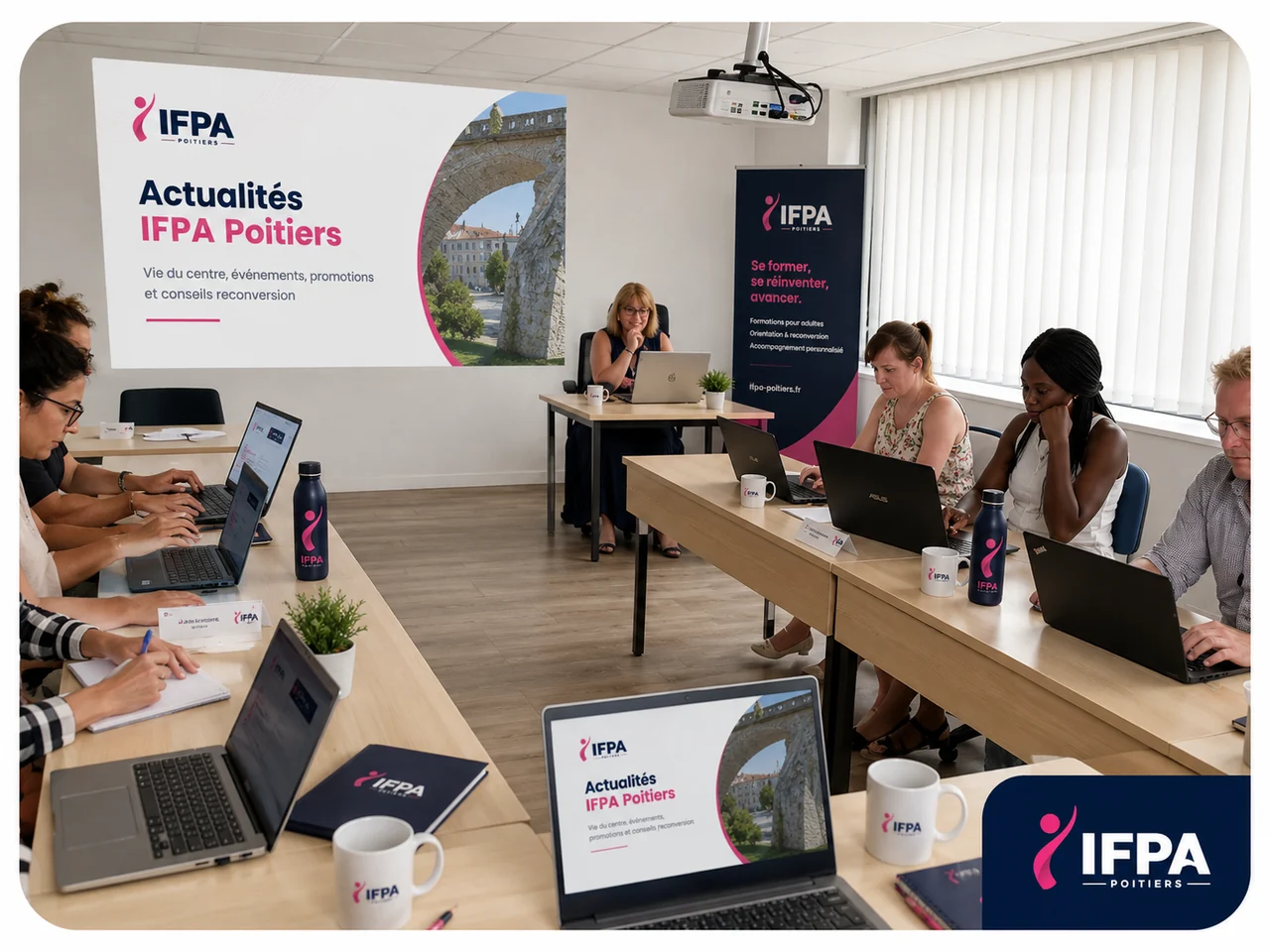 Actualités IFPA Poitiers — réunion d'équipe en salle de formation : vie du centre, événements, promotions et conseils reconversion