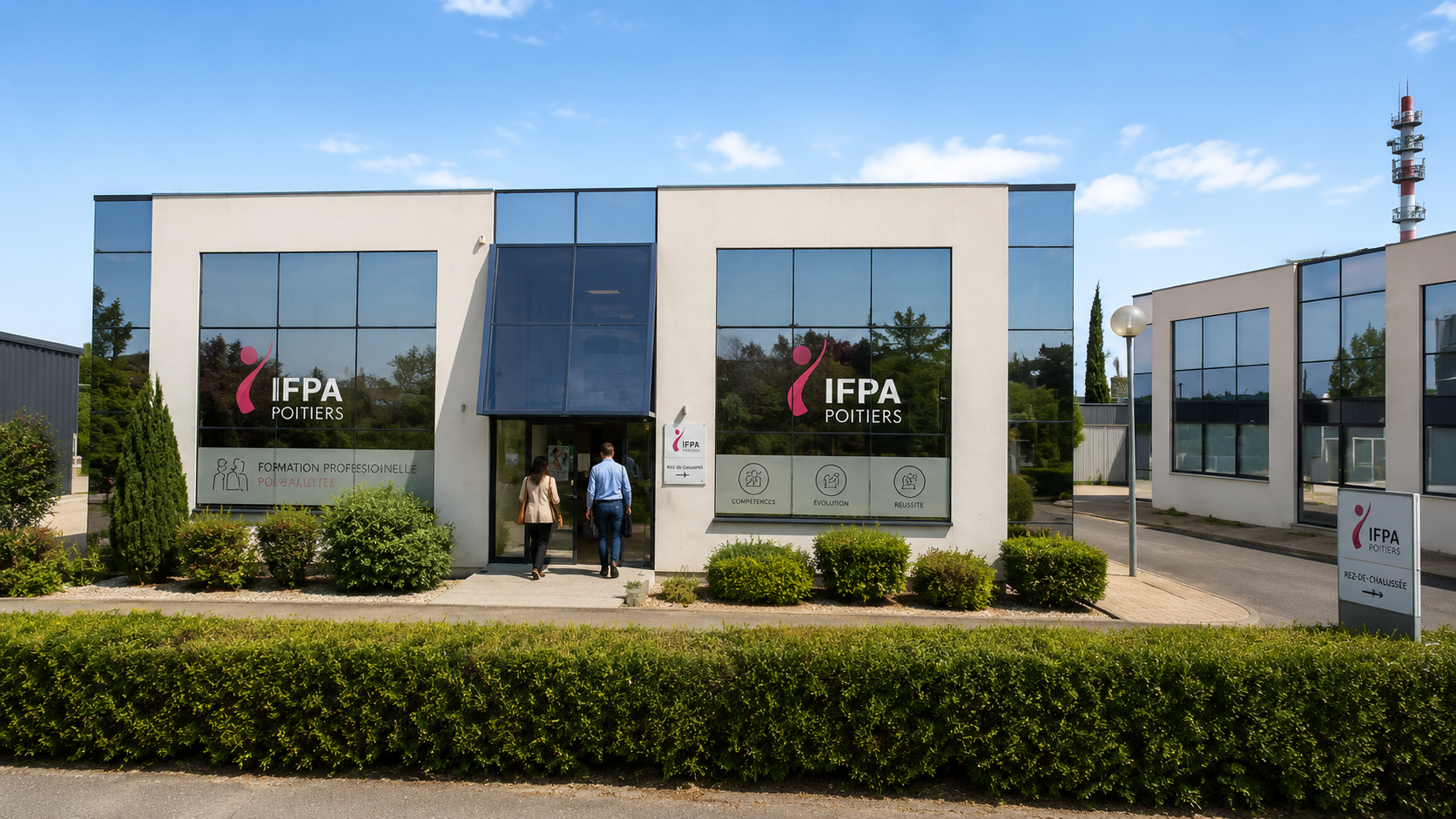 Centre IFPA Poitiers — façade extérieure du bâtiment de formation, accueil entreprises