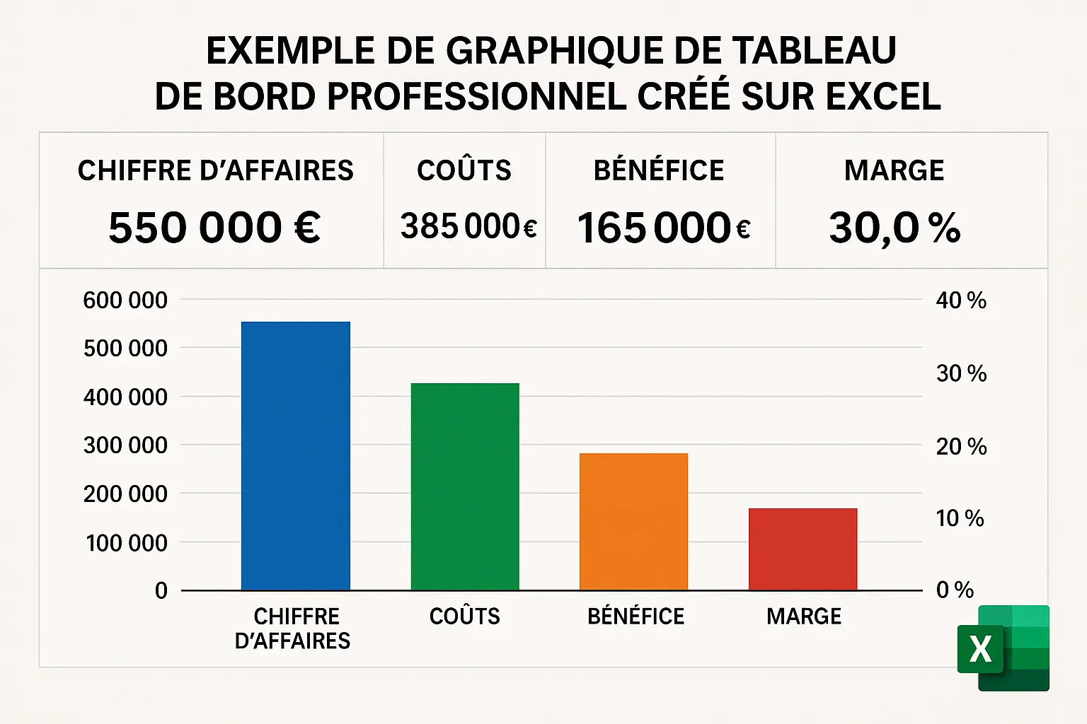 Exemple de graphique Excel (tableau de bord professionnel)